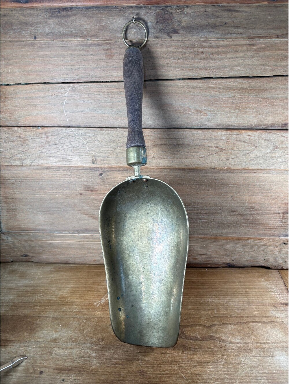 Vintage Solid Brass Hand Scoop | Heavy Decorative Brass Flour & Grain Scoop